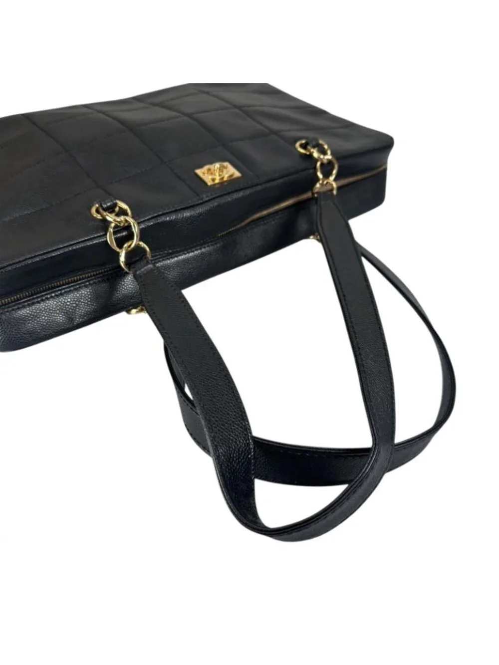 Chanel Choco Bar Tote Bag Leather Black
